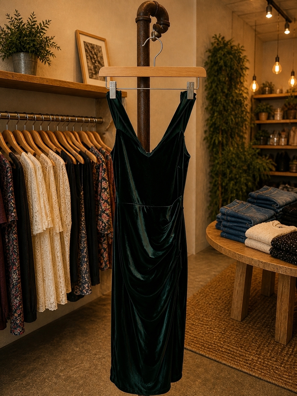 Emerald Green Velvet Midi Dress Sleeveless Ruched Bodycon Small